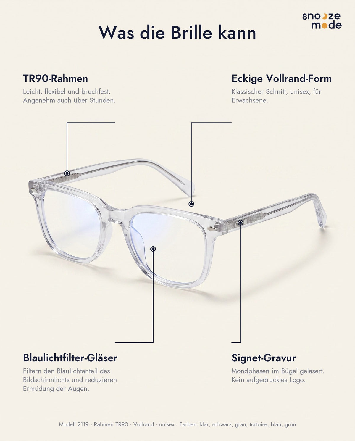 TR90-Rahmen, Vollrand, Blaulichtfilter, Signet